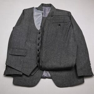 Bespoke 38R 34x32 Gray Herringbone‎ Tweed 3 Piece Mens Jacket Pants Suit